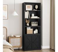 Garvee Estantería Libros, Librería De 6 Niveles Estilo Farmhouse con Puertas Tipo Granero y Estante Ajustable, para Exhibición Hogar, Oficina, Sala, 60×30×181(Negro)