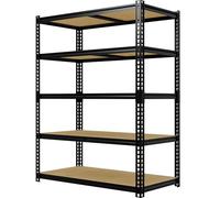 Garvee Estantería metálica industrial - 5 niveles robustos - Capacidad 3200 lbs - Estantes ajustables - Ideal Garaje, Almacén, Bodega, Lavandería - Montaje fácil - Negro, 5 capas
