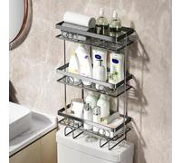 Garvee Estantería organizadora de baño de 3 Niveles - Estante sobre Inodoro - Sin taladrar, con Soporte para jabón y afilador - Estructura metálica Resistente - 3-Layer Black
