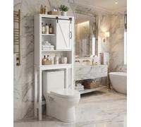 Garvee Estantería para Inodoro, Mueble de Baño con Puerta Corredera Estilo Granero, Mueble Alto Blanco de MDF, Organizador de Baño Compacto con Estantes, 69 x 23 x 170 cm, Blanco