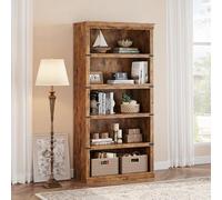 Garvee Estantería para libros de 5 niveles, estantería de granja, estante de 67.5 pulgadas de alto con almacenamiento, estantes de madera para sala de estar, oficina en casa, color marrón