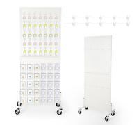 Expositor de Panel Perforado Metálico 60 x 150 cm con Ruedas, Soporte Independiente Blanco con Base en T y 10 Ganchos, Panel Pegboard Modular para Tienda y Exhibición