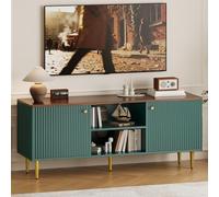 Garvee Fluted Wood TV Stand for TVs up to 65in - Mid Century Modern Entertainment Center - Adjustable Shelf & 2 Doors Storage - Console Table for Living Room or Bedroom - Green