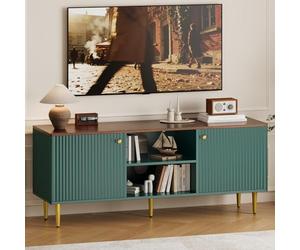 Garvee Fluted Wood TV Stand for TVs up to 65in - Mid Century Modern Entertainment Center - Adjustable Shelf & 2 Doors Storage - Console Table for Living Room or Bedroom - Green