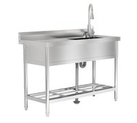 Garvee - Fregadero de acero inoxidable, 120 x 51 x 92 cm, bandeja única con grifos de agua caliente y fría para cocina comercial, lavandería, garaje, jardín