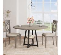 Garvee Funcionalidad y Estilo Industrial - Mesa de Comedor Redonda de 120 cm - Madera con Estante de Almacenamiento y Patas de Metal Comedor, Cocina o Sala - Ahorra Espacio - 4-6