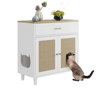 Garvee Gabinete esquinero para Sala de Estar - Mueble Escondido para Caja de Arena de Gato, Armario Blanco de Madera con Puertas rascador, cajón de Almacenamiento, protección antiperros, Compatible