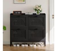 Garvee Gabinete para Zapatos con 4 cajones abatibles - Organizador de Zapatos con Panel Calado, Tiradores Negros y baldas Ajustables - Estante antivuelco para recibidor, Sala o Dormitorio - Color