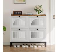 Garvee Gabinete para Zapatos con 4 cajones abatibles - Organizador de Zapatos con Panel Calado, Tiradores Negros y baldas Ajustables - Estante antivuelco para recibidor, Sala o Dormitorio - Color