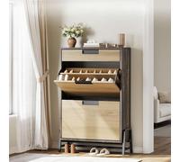 Garvee Gabinete Zapatero Estrecho Multiusos para Entrada - 2/3 Cajones Abatibles + Cajón Superior - Ahorra Espacio - Organizador De Zapatos Independiente y Oculto - Estilo Vintage