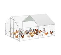 Garvee Gallinero grande de metal, gallinero de metal extra grande con cubierta segura y doble puerta, resistente acero galvanizado para pollos y aves de corral (3 m x 4 m x 2 m aprox.)