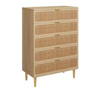 Garvee Gran Capacidad y Almacenamiento - Mueble de Entrada de ratán con 5 cajones Profundos - Superficie Amplia y Acabado Natural Dormitorio, salón, Pasillo o habitación Infantil -