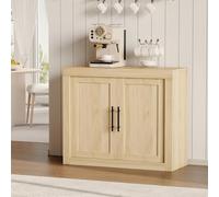 Garvee Gran Capacidad y Diseño Moderno - Aparador Buffet De Comedor 180 cm con 4 Puertas De Transparente Serigrafiado - Encimera Gruesa, Estilo Farmhouse, Madera Blanco Roble Natural