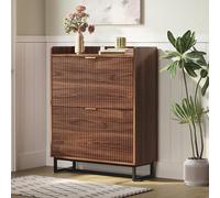 Garvee Gran Capacidad y diseño Moderno - Armario Zapatero Estrecho de Madera con 2 cajones abatibles - Ahorro de Espacio y Fondo de 30 cm - Ideal para recibidor, Pasillo o salón - Color Nogal