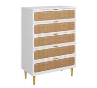 Garvee Gran Capacidad y organización - Mueble recibidor de ratán con 5 cajones Altos - Diseño Moderno en Madera - Ideal para Dormitorio, Sala, Pasillo o vestidor - Almacenamiento versátil - Color