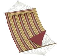 Garvee Hamaca Doble De Cuerda De Yute para Exteriores - Ergonómica con Cojín Extraíble y Resistencia Al Clima para Jardín, Patio o Playa - hasta 204 kg (Rayas Rojas Y Amarillas)