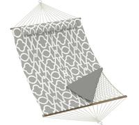 Garvee Hamaca Doble De Cuerda De Yute para Exteriores - Ergonómica con Cojín Extraíble y Resistencia Al Clima para Jardín, Patio o Playa - hasta 204 kg (Rayas Gris Claro)