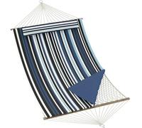 Garvee Hamaca Doble De Cuerda De Yute para Exteriores - Ergonómica con Cojín Extraíble y Resistencia Al Clima para Jardín, Patio o Playa - hasta 204 kg (Rayas Azules Claras Y Oscuras)