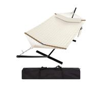 Garvee Hamaca para 2 Personas con Soporte Metálico y Barra de Madera Resistente - Acolchada y Antidesgarro - Portátil para Jardín, Patio o Playa - Beige