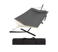 Garvee Hamaca para 2 Personas con Soporte Metálico y Barra de Madera Resistente - Acolchada y Antidesgarro - Portátil para Jardín, Patio o Playa - Gris Oscuro