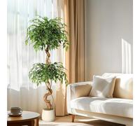 Garvee Higuera Artificial con Tronco Curvo 150 cm - Árbol de Seda Realista sin Mantenimiento con Maceta Blanca Moderna para Decoración de Interior y Exterior en Salón u Oficina