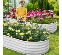 Garvee Huerto Elevado de Exterior de Acero galvanizado, Cama de jardín elevada Ovalada, 244 x 61 x 46 cm, Jardinera de Exterior con Fondo Abierto y Borde de Seguridad de Goma para Verduras y Flores
