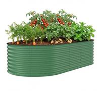 Garvee Huerto Elevado Ovalado de Metal 240 x 120 x 60 cm, Jardinera de Exterior Grande Verde con Tira anticorte, Cama de Cultivo para Verduras, Flores y Hierbas