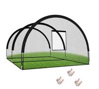 Garvee Jaula de Bateo Portátil 32x12x8 Pies, Red de PE Reforzada y Varillas de Fibra de Vidrio, Entrenamiento de Béisbol y Sóftbol para Jardín, con Apertura para Lanzadora y Puerta Desmontable, Negro