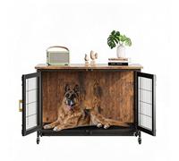 Garvee Jaula de Madera para Perros - Estilo rústico, Robusto y Ahorra Espacio - Ruedas bloqueables, Bandeja extraíble, Ideal para Interiores - para Perros pequeños y medianos de hasta 30 kg - Tamaño