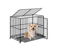 Garvee Jaula de metal resistente para perros de 90 x 60 x 74 cm, con tubo cuadrado resistente a desgarros, bandeja extraíble y ruedas giratorias de 360°, jaula de metal fácil de limpiar para perros de