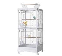 Garvee Jaula de Pájaros Doble de Dos Pisos con Diseño Transparente de Lujo, Pajarera Metálica con Bandeja Extraíble y Comederos, Jaula para Periquitos, Agapornis y Canarios, 47x35x94 cm, Color Blanco