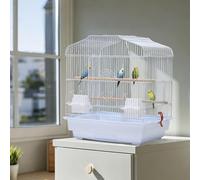 Garvee Jaula de transporte para pájaros, blanca - Perchas, comederos, columpio, bandeja extraíble - 46 x 36 x 52 cm, fácil limpieza - Adecuado para periquitos, calopsitas, canarios, Conures