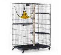 Garvee Jaula para Gatos de 91cm Parque Metálico Plegable con Bandeja Extraíble, Hamaca Lavable y Alfombrilla Suave,Recinto de Metal Negro Resistente para Mascotas, Montaje Fácil para Interior y Viajas