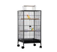 Garvee Jaula para Pájaros Grande con Soporte Elevado y Ruedas, Pajarera de Acero al Carbono para Canarios, Periquitos y Agapornis, Incluye Bandeja Extraíble y Comederos, 45,5x45,5x100,5cm, Color Negro