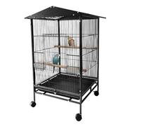 Garvee Jaula para Pájaros Grande de Hierro Forjado con Soporte y Ruedas - Pajarera Espaciosa para Loros, Periquitos y Ninfas - Incluye Bandeja Extraíble, Perchas de Madera y Comederos 85 x 57 x 45 cm