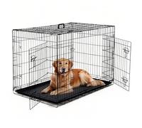 Garvee Jaula para Perros de 107 cm Metal Plegable con Doble Puerta y Panel Divisor, Transportín Robusto con Bandeja Extraíble para Entrenamiento y Viajes, Recinto de Hierro Negro para Perros Grandes