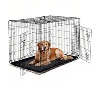 Garvee Jaula para Perros de 91 cm Metal Plegable con Doble Puerta y Panel Divisor, Transportín Robusto con Bandeja Extraíble para Entrenamiento y Viajes, Recinto de Hierro Negro para Perros Medianos