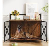 Garvee Jaula para Perros de Madera Robusta con Mesa - Dobles Puertas, Ruedas bloqueables, cojín - Estilo Vintage para Interiores, para Perros Grandes, medianos y pequeños - 79 x 52 x 73 cm