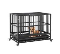 Garvee Jaula para Perros de Metal Pesado con Ruedas de 94cm, Perrera de Acero con Doble Puerta y Bandeja Extraíble, Parque para Mascotas Resistente y Seguro para Uso en Interiores y Exteriores, Negro