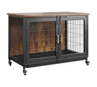 Garvee Jaula para Perros Tipo Mueble de Madera y Metal, Jaula Decorativa de Interior con Doble Puerta para Perros Medianos, Mesa Auxiliar de Estilo Industrial, Roble y Negro, 95.25 x 60 x 70 cm