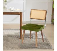 Garvee Juego De 1 Sillas De Comedor De Ratán - Tapizado En PU o Suave - Respaldo Alto De Caña - Patas De Madera Resistentes - Estilo Rústico Moderno para Comedor, Cocina y Restaurante