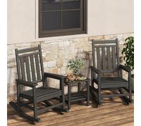 Garvee Juego de 2 Mecedoras de Exterior de HDPE con Mesa Auxiliar para Adultos, Sillones Mecedores de Respaldo Alto Estilo Adirondack, Muebles de Patio Resistentes, Acabado Efecto Madera, Negro