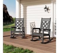 Garvee Juego de 2 Silla Mecedora para Exterior, Mecedora Jardin, Mecedora de Gran Tamaño Moderna, Estructura de Madera, Sillón con Carga de 160 kg, para Jardín, Patio, 61 x 89 x 102 cm (Negro)