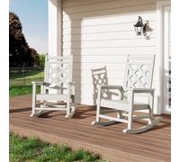 Garvee Juego de 2 Silla Mecedora para Exterior, Mecedora Jardin, Mecedora de Gran Tamaño Moderna, Estructura de Madera, Sillón con Carga de 160 kg, para Jardín, Patio, 61 x 89 x 102 cm (Blanca)