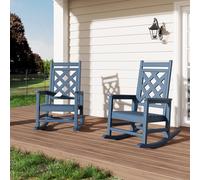 Garvee Juego de 2 Silla Mecedora para Exterior, Mecedora Jardin, Mecedora de Gran Tamaño Moderna, Estructura de Madera, Sillón con Carga de 160 kg, para Jardín, Patio, 61 x 89 x 102 cm (Azul Marino)