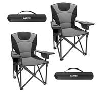 Garvee Juego de 2 Sillas de Camping Plegables Acolchadas, con Portavasos, Bolsa Térmica y Bolsillo Lateral, Estructura de Acero, Silla Exterior para Pesca, Playa, Jardín y Camping, Negro y Gris
