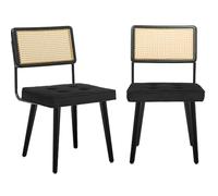 Garvee Juego De 2 Sillas De Comedor De Ratán - Tapizado En PU o Suave - Respaldo Alto De Caña - Patas De Madera Resistentes - Estilo Rústico Moderno para Comedor, Cocina y Restaurante