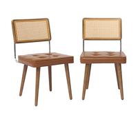 Garvee Juego De 2 Sillas De Comedor De Ratán - Tapizado En PU o Suave - Respaldo Alto De Caña - Patas De Madera Resistentes - Estilo Rústico Moderno para Comedor, Cocina y Restaurante