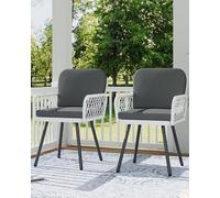 Garvee Juego de 2 sillas de jardín de ratán con marco de metal y reposabrazos, juego de sillas de exterior, sillones de patio con cojín para patio, balcón, terraza