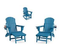 Garvee Juego de 2 Sillas Mecedoras Adirondack 4 en 1 para Exterior, con Reposapiés Retráctil y Portavasos, Plegables, Soportan 181 kg, para Jardín Terraza Balcón Patio Piscina, Azul Marino